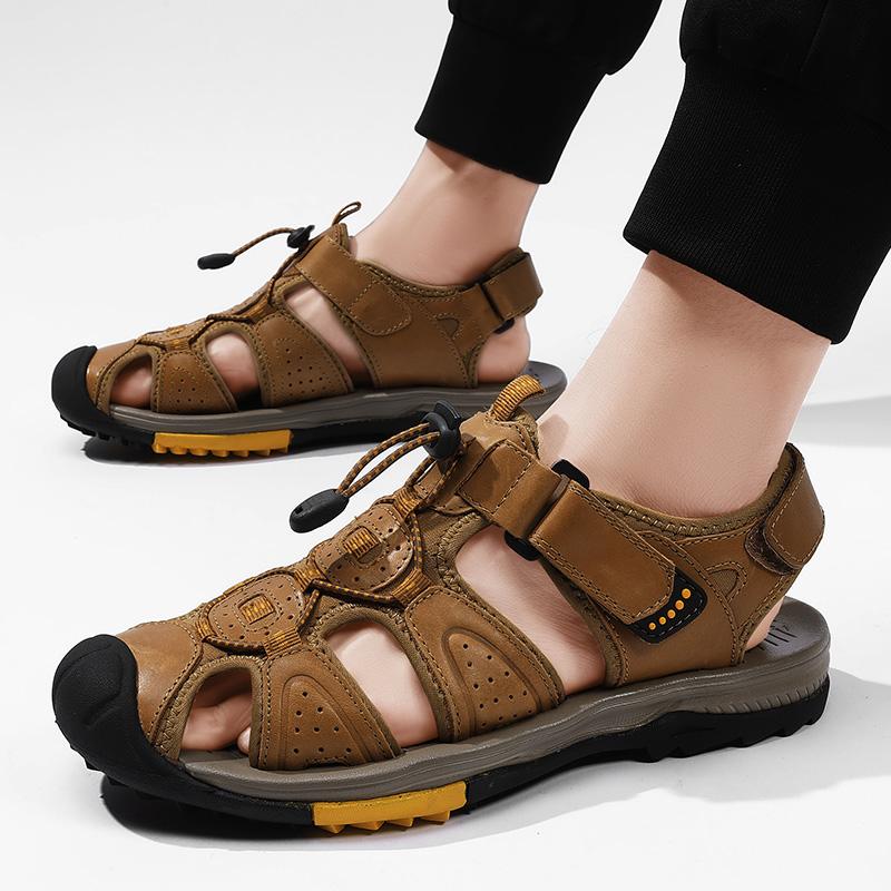Summer Hiking Shoes Outdoor Sandals for Men Breathable Water Beach Sandals Camping Climbing Aqua Genuine Leather Beach Roman