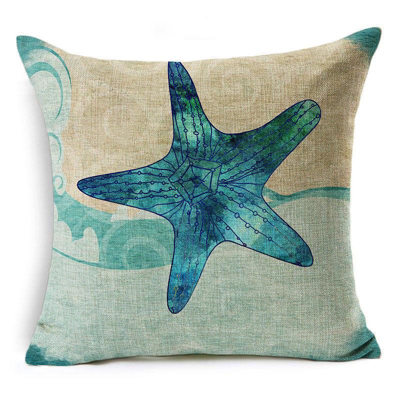 Exquisite 18" Blue Sea Animal Cotton Linen Cushion Cover For Stylish Living Spaces