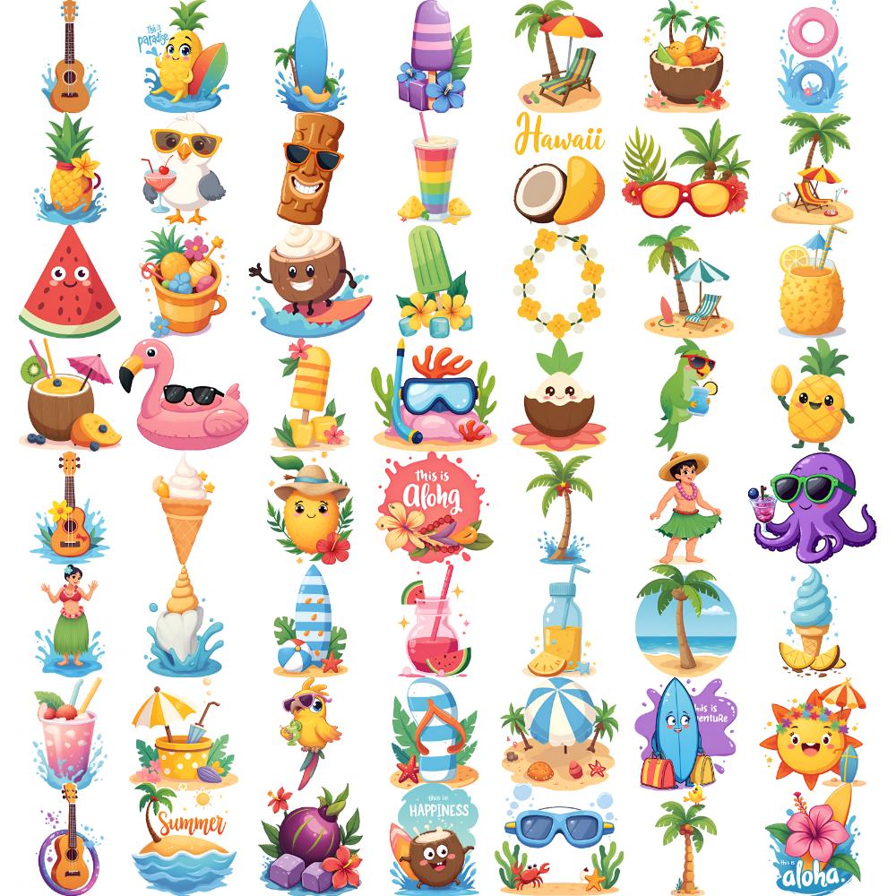 63pcs Temporary Tattoo Summer Icons Waterproof Long-lasting Body Stickers Hawaii Designs Temporary Tattoo Stickers For Arms