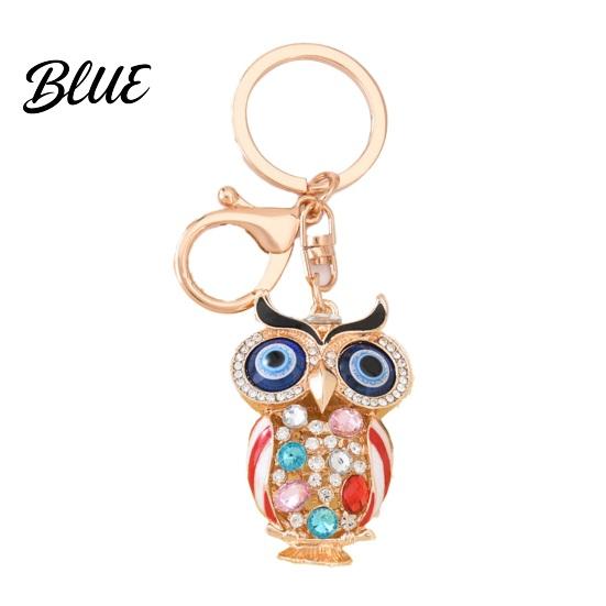 Owl Keychain with Enamel Accents Sparkling Rhinestone Car Key Ring
