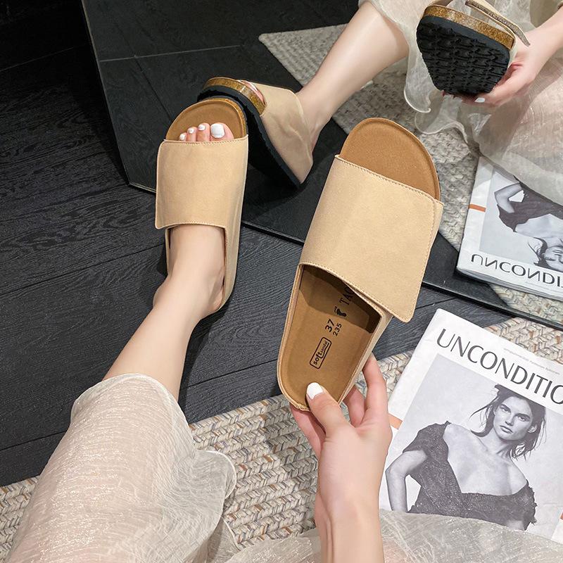 

Новые простые шлепанцы с круглым носком, складные, для широкой стопы, на плоской подошве, с открытым носком, женская летняя обувь 43 абрикосовый