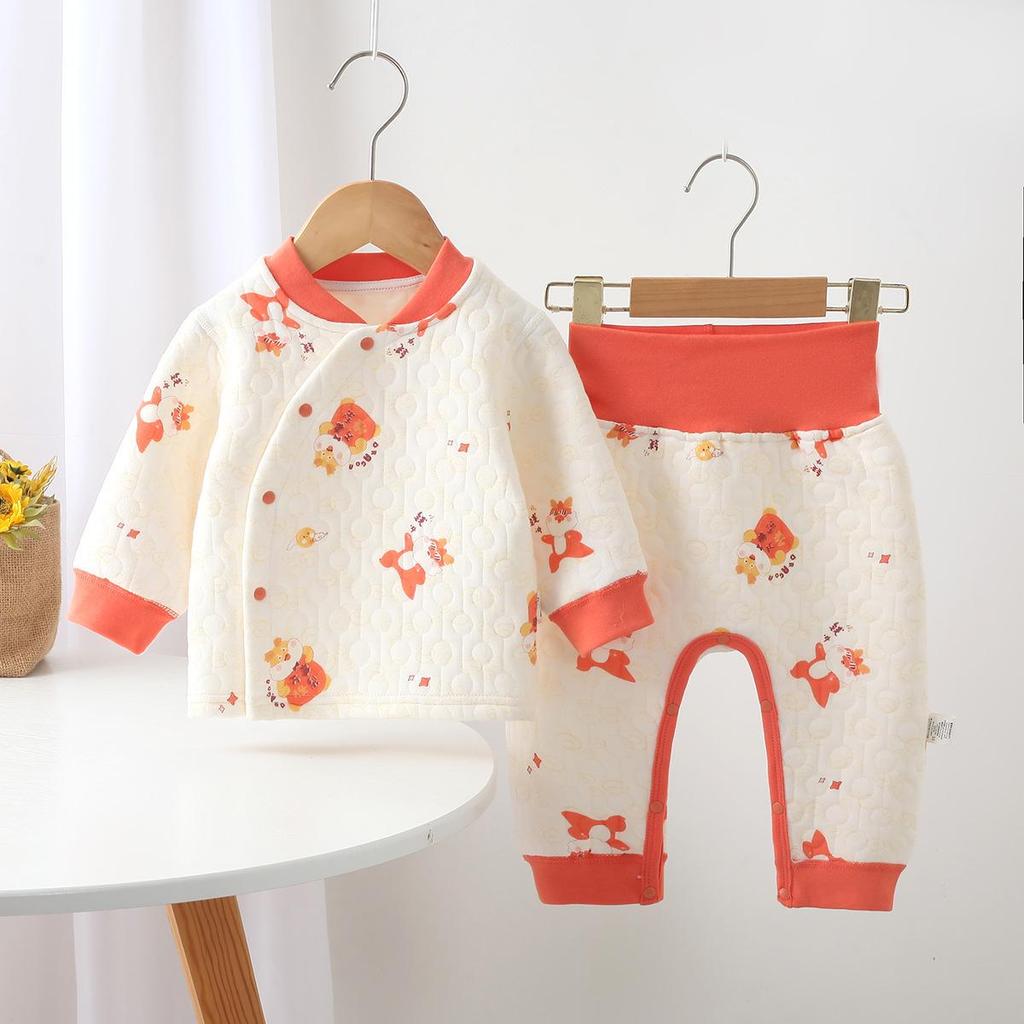 Noworodkowy Pikowany Bawełniany Zestaw Ciepłej Bielizny z Wysokim Stanem na Jesień/Zimę