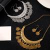 2 Stück/Set Halskette Ohrringe Set Verstellbare Kette Retro Graviertes Muster Münze Quasten Braut Halskette mit Strasssteinen Eingelegt Schmuck Geschenk