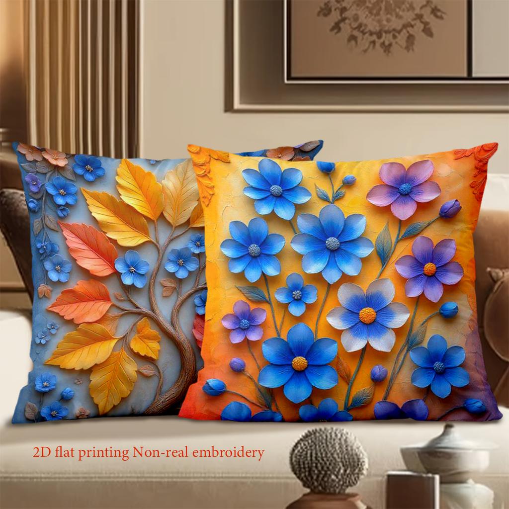 2D Flat Printed Floral Pattern Non-real Embroidery Pillows Polyester Pillowcase, Sofa Decorative Cushion Cov Headboard Pillow