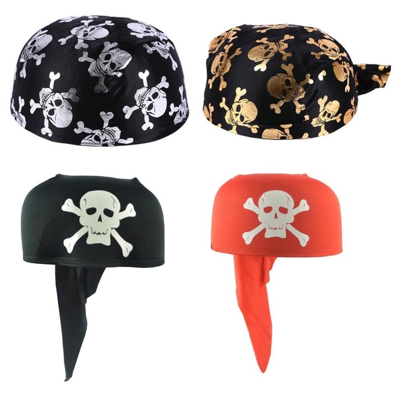 Hot Girls Skull Print Bandana Pirate Kerchief with Lovely Skull Print Turban Halloween Head Wrap Lovely Hair Kerchief
