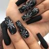 European Christmas Snowflake Black Ballet Long Wearable False Nails - Set of 24 Detachable Nail Art Pieces
