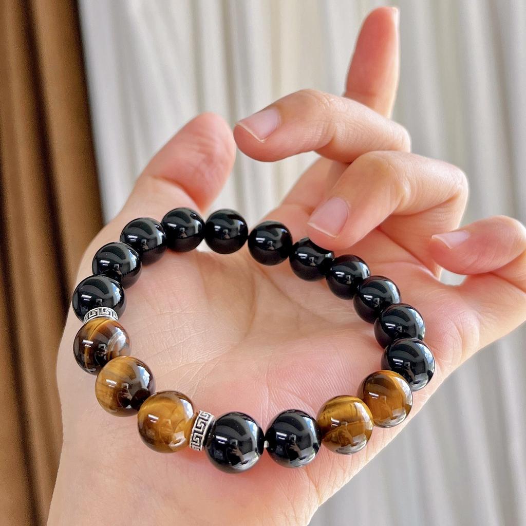 Natural Black Agate Boutique Tiger'S Eye Stone Design Sense Basic Commuter Bracelet Bracelet