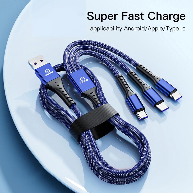 2025 Heißes 5A Datenkabel 66W Schnellladekabel Auto USB Schnellladung 3 in 1 für Mazda 2 6 3 CX5 CX80 CX70 CX90 MX30 CX60 CX50 CX30