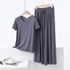 Color Block Cotton Crew Neck Two-Piece Set: Short Sleeve Top & Wide Leg Drawstring Pants
