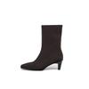Krazing Pot Cow Suede Nubuck Autumn Winter Shoes Thick High Heels Big Size 43 Modern Boots Square Toe Keep Warm Slip on Mid-calf Boots