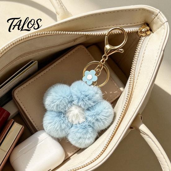 Fluffy Flower Bag Charm Plush Keychain for Backpack, Fuzzy Floral Keyring Ornament Charm, Women Girls Handbags Decorative Accessory Backpack