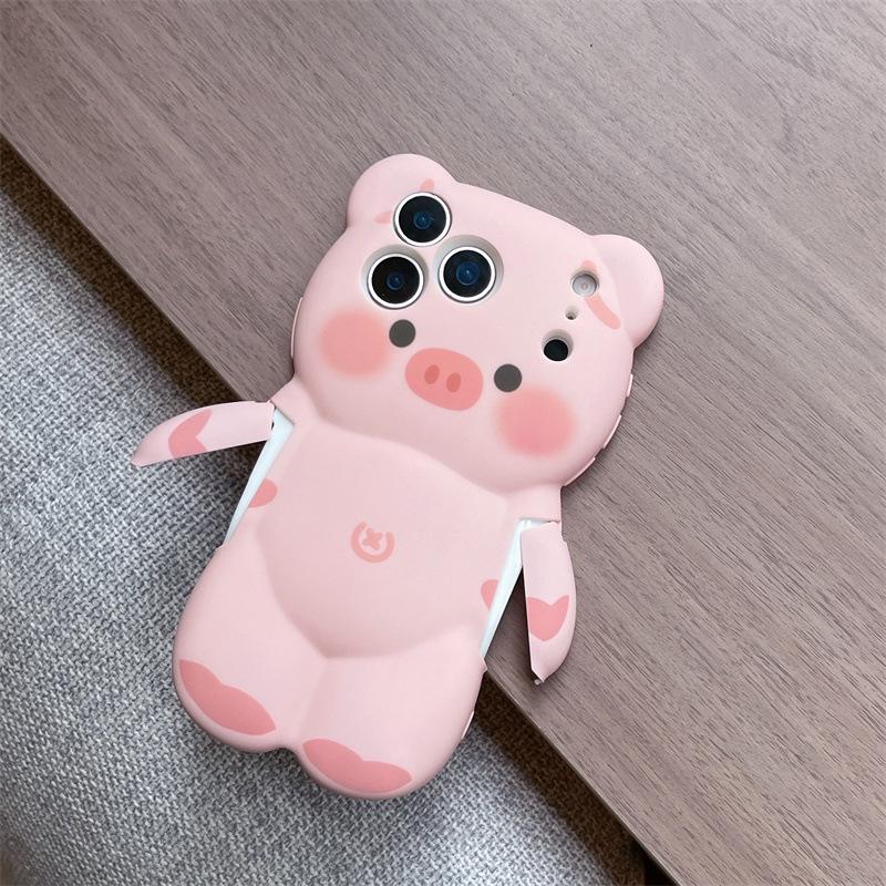 Cartoon Pig & Bear Anti-Fall Phone Case for iPhone 11/12/13/14/15/16/17/PRO/MAX