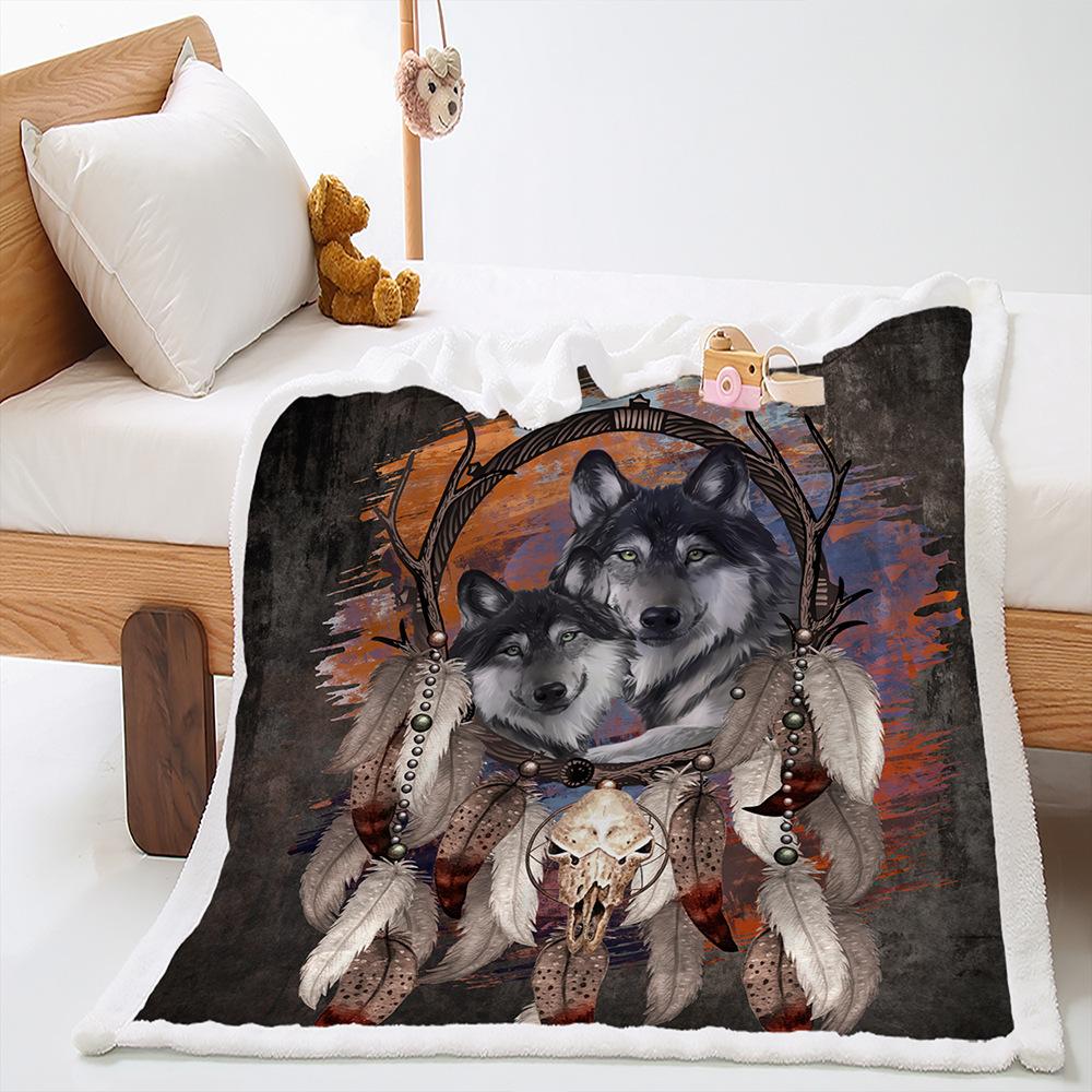 2D Digital Printed Cover Blanket Dream Catcher Animal Thickened Lamb Fleece Crystal Fleece Blanket