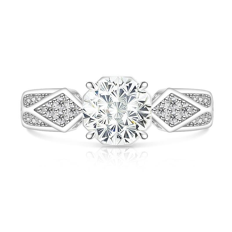 925 Sterling Silver Firework Cut Color Gem Ring Rhombus Band Inlaid Brilliant High Carbon Diamond Women Wedding Engagement Jewelry Size:Adjustable
