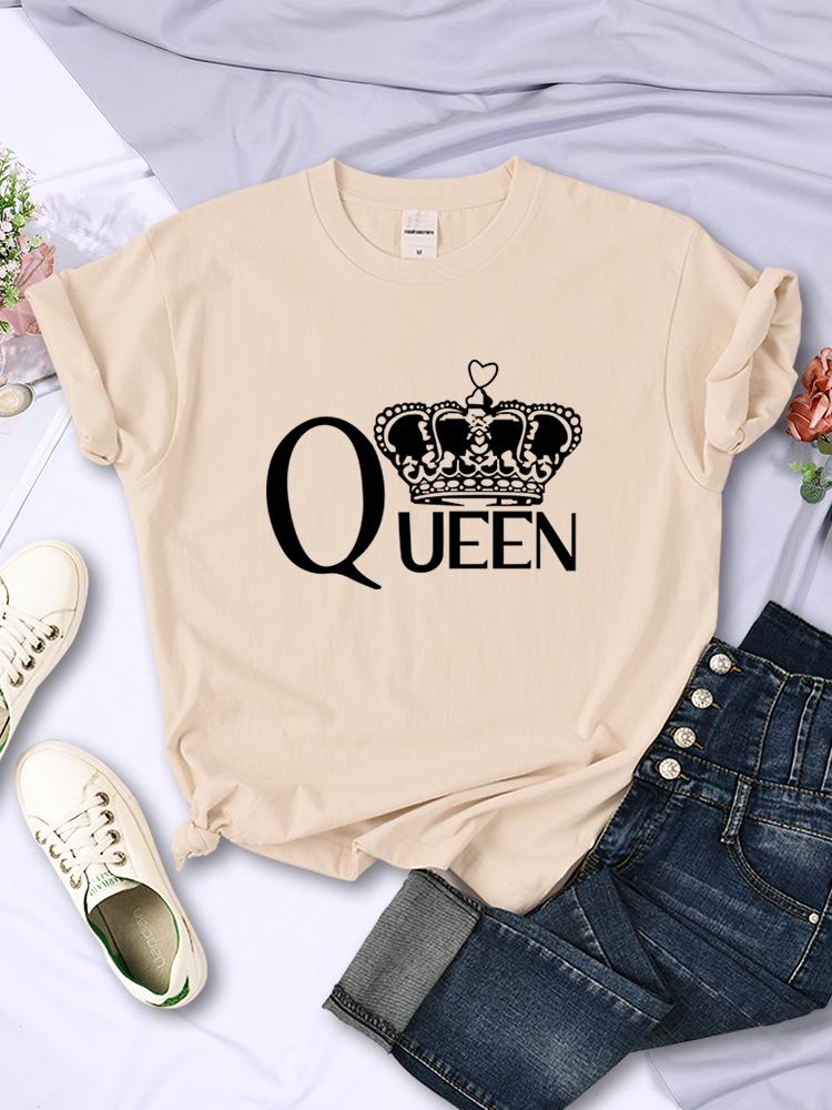 Queen'S Big Crown Bedruckte Damen T-Shirts Atmungsaktiv Sommer Kurzarm Street Hip Hop T-Shirt Kleidung O-Ausschnitt Lässige Damenoberteile