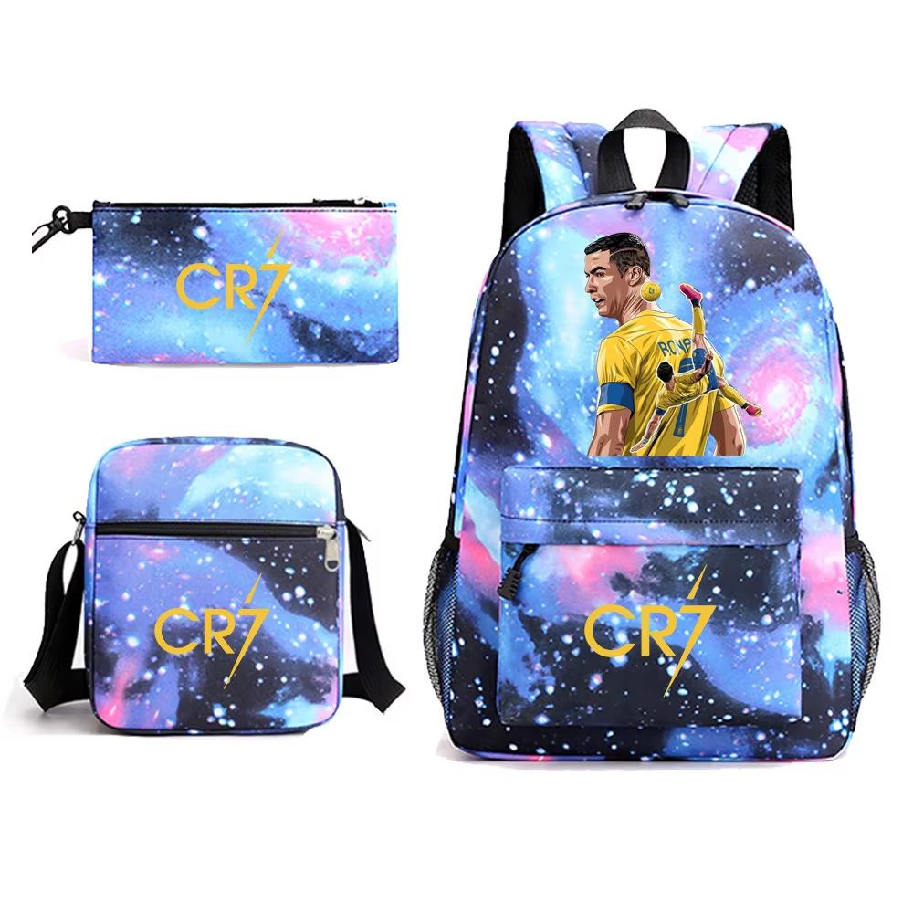 Football Player Cr7 Peripheral Printing Primary and Secondary School Students Schoolbag Three-piece Children's Backpack