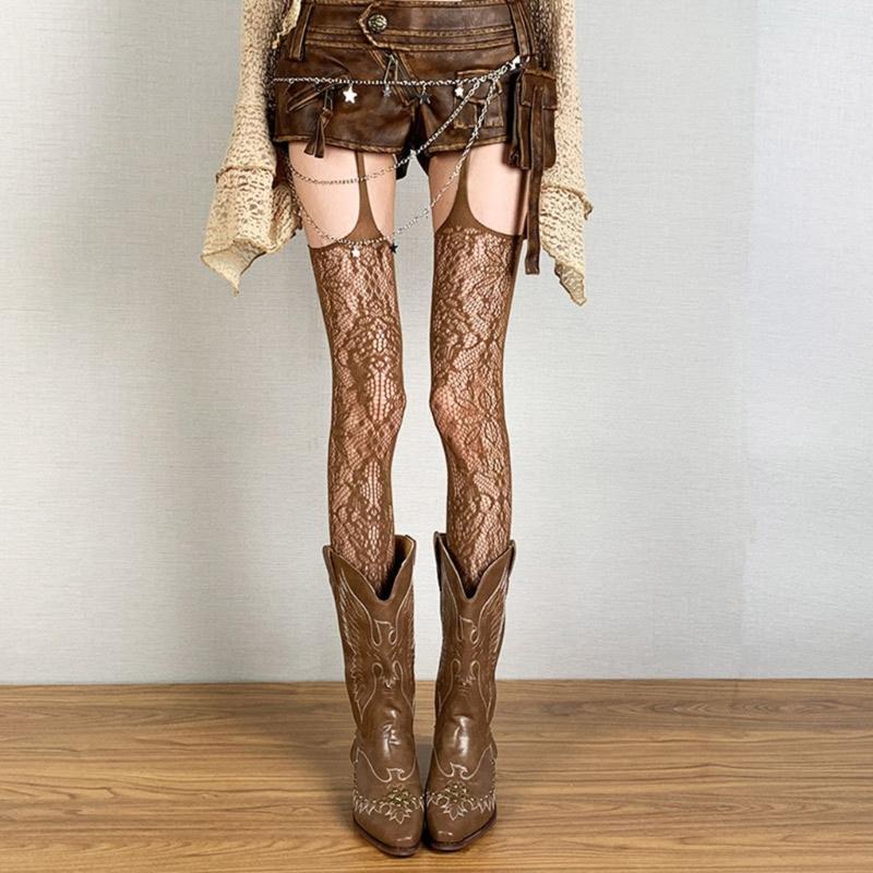 Fishnet Thigh High Garter Stockings Patterned Tights for Women Girls Garter Belt Tights Suspender Pantyhose Streetwear