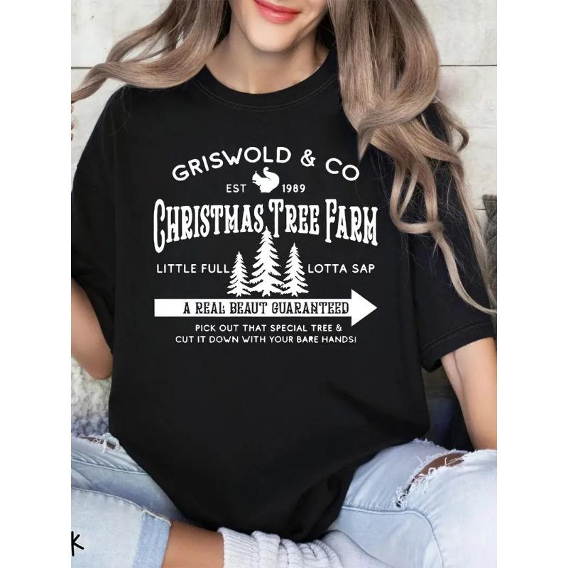 

Летние женские свободные повседневные футболки с круглым вырезом и короткими рукавами из чистого хлопка с рождественским принтом XXXL