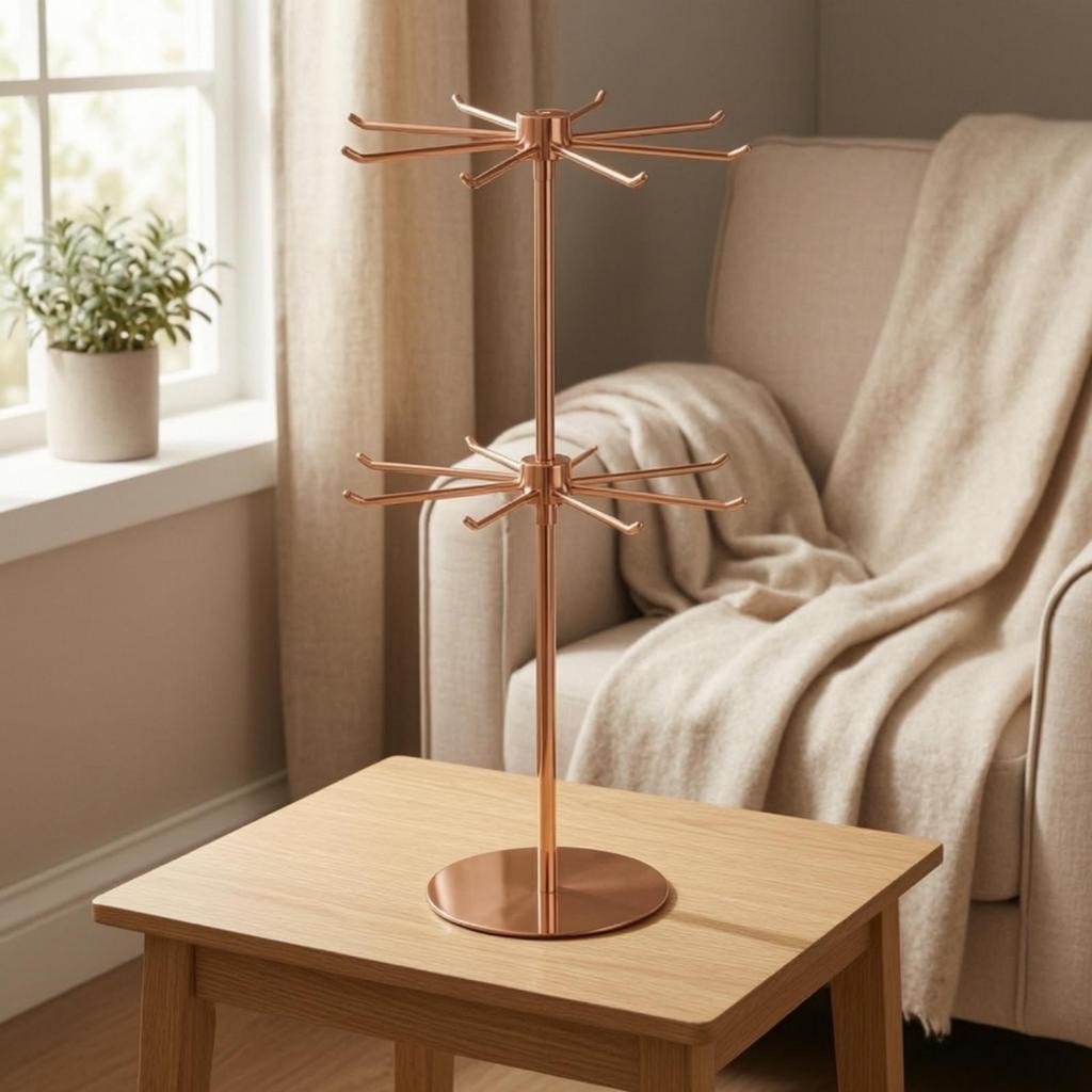 Tangletangle-Resistant Rotating Jewelry Organizer Rose Gold Display