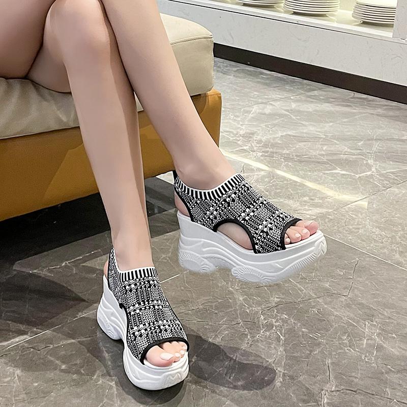 Thick-soled High-heeled Mesh Breathable Wedge-heeled Fish-mouth Shoes Sports and Casual Sandals for Women Heels Women