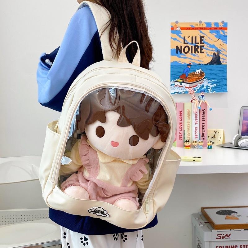 

Japanese and Korean casual checkerboard transparent backpack light daily commute large capacity backpack No doll props included. белый