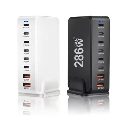 286W Gan Charge Fast 3.0 USB Type C Fast Charger Mobile 8-port USB Type C PD Charger Convenient To Carry Tablet Charger