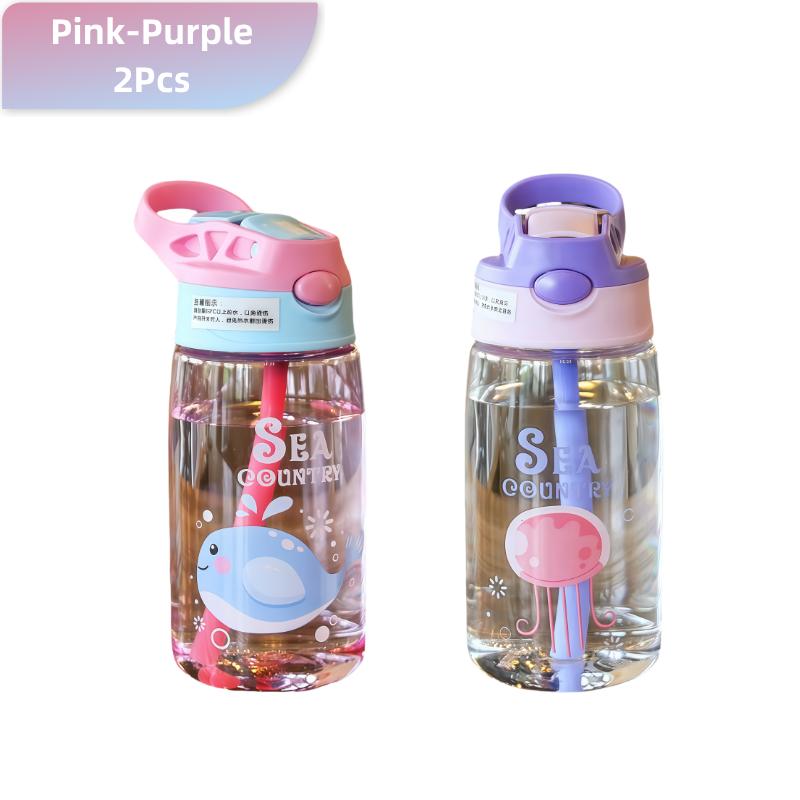 480ML Kids Water Sippy Cup Cartoon Baby Feeding Cup with Straws Leakproof Water Bottle Outdoor Portable Duckbill Straw Cups