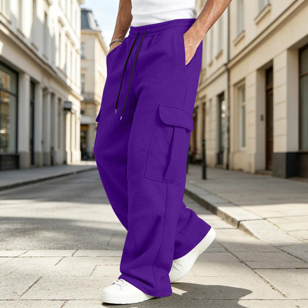 Pantaloni da Jogging Cargo da Uomo Vestibilità Larga Gamba Dritta con Elastico in Vita, Pantaloni Sportivi Casual