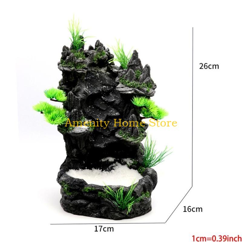 F26C Aquarium Decoration Artificial Resin Landscape Fish for Tank Rock Mountain View Underwater Sand Waterfall