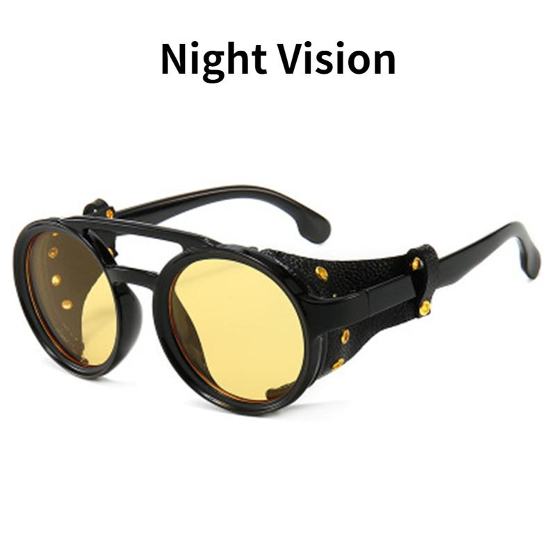 Lunettes de vision nocturne steampunk Hommes Punk Lunettes de soleil rondes Design de marque Rétro Pare-brise double pont Nuances de conduite Lunettes