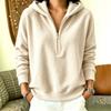 Women Half Zip Hooded Knit Sweatshirt Drop‑Shoulder Long‑Sleeve Loose Casual Pullover Hoodie Top