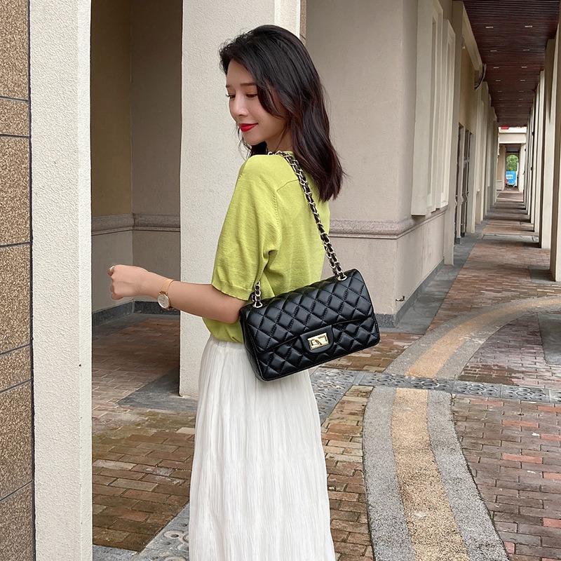 Bag Women's Summer New Single Shoulder Oblique Span Chain Bag Rhombus Small Square Bag Solid Color