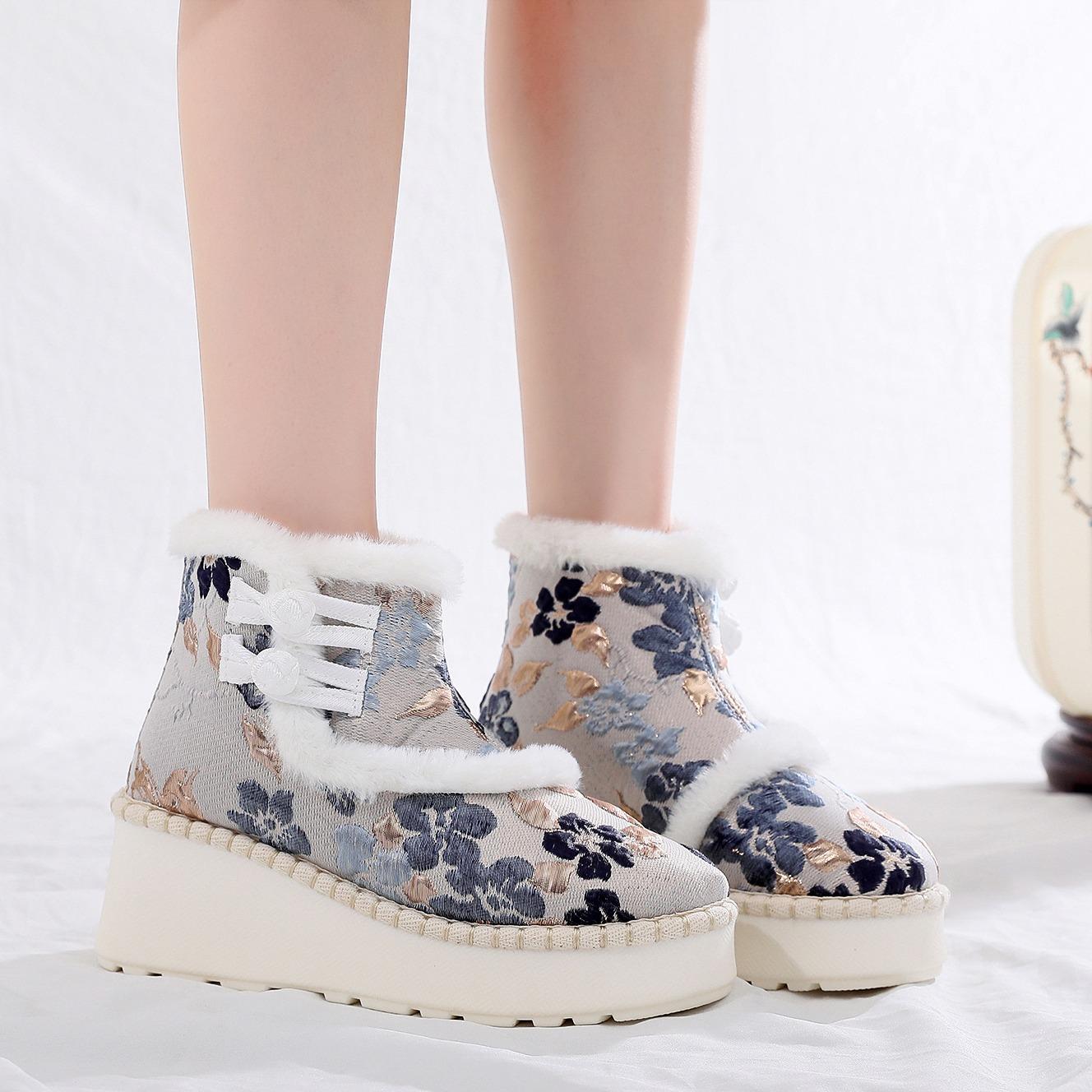 

Женские зимние теплые ботинки на платформе для снега, удобные ботильоны на толстом каблуке с подкладкой из искусственного меха, вышитые короткие ботинки для ходьбы для женщин 38 светло-синий