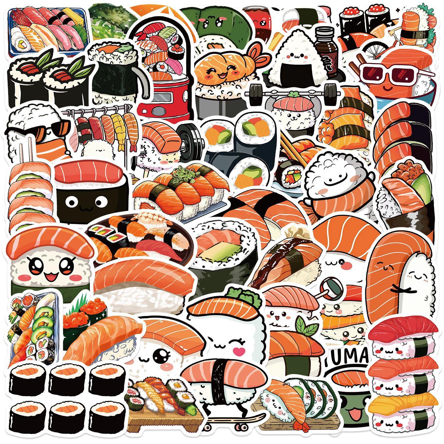 

50pcs Cute Sushi Cartoon Graffiti Stickers Phone Guitar Laptop Notebook Suitcase Water Cups Waterproof Sticker Kids Toys