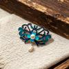 Imitation Blue Sapphire Flower Pattern Brooch with New Chinese Style Freshwater Pearl Tassels and Flower-shaped Brooch