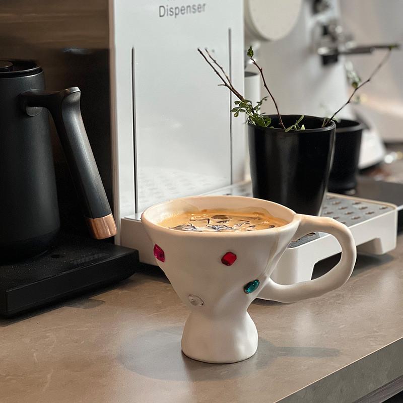 Edelstein Keramiktasse Frühstücksmilchbecher Kaffee Unregelmäßigkeit Farbige Edelsteinfassung Porzellantasse Becher Kaffeetassen mit Henkel