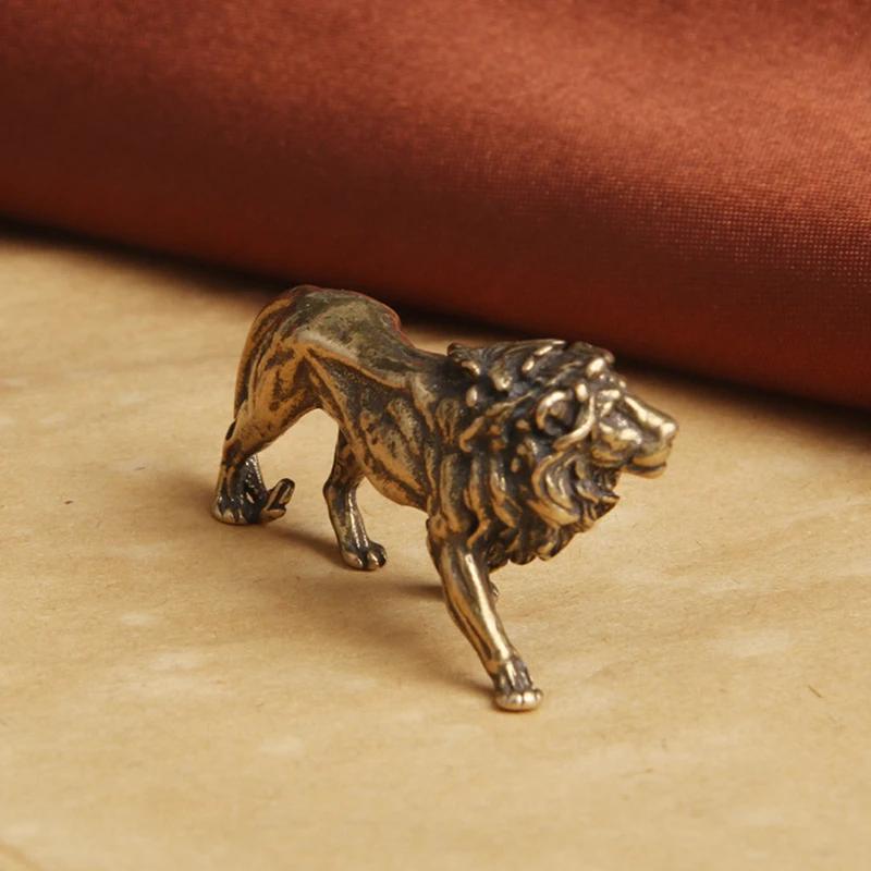 Pure Copper Majestic Lion King Miniatures Figurines Desk Decorations Vintage Brass Mini Dragon Animal Statue Home Decor Ornament