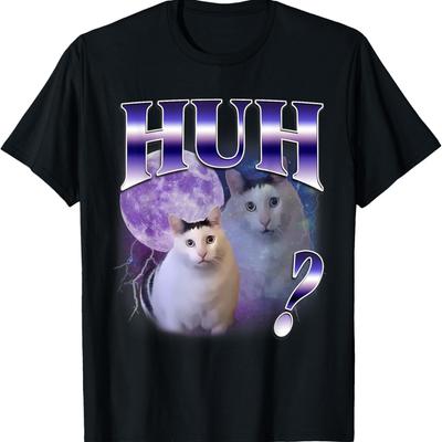 Huh Cat Chonky Meme Funny Confused Cat Meme Lovers T-Shirt(1)