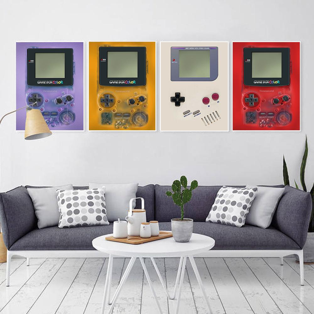 Retro Dětství Barevná Herní Konzole Plakát Umělecký Obrázek Tisk Vintage Hračka Hráč Plátno Malba Dětský Pokoj Zeď Domácí Dekorace