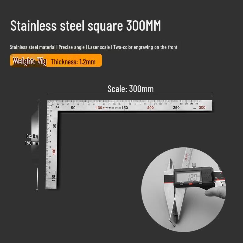 Stainless Steel Thickened L-Shaped Right Angle Ruler (90°, 300/500/600mm) for Woodworking & Decoration