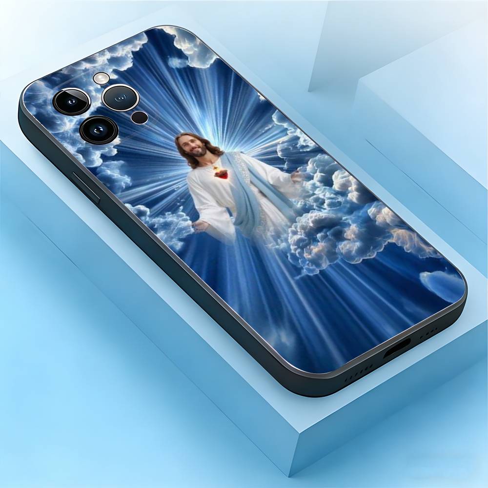 God Jesus Pray Stickers Phone Case For iPhone 17,16,15,14,13,12,11,Air,XR,Pro,Max,Plus,mini,SE Silicone Black Cover