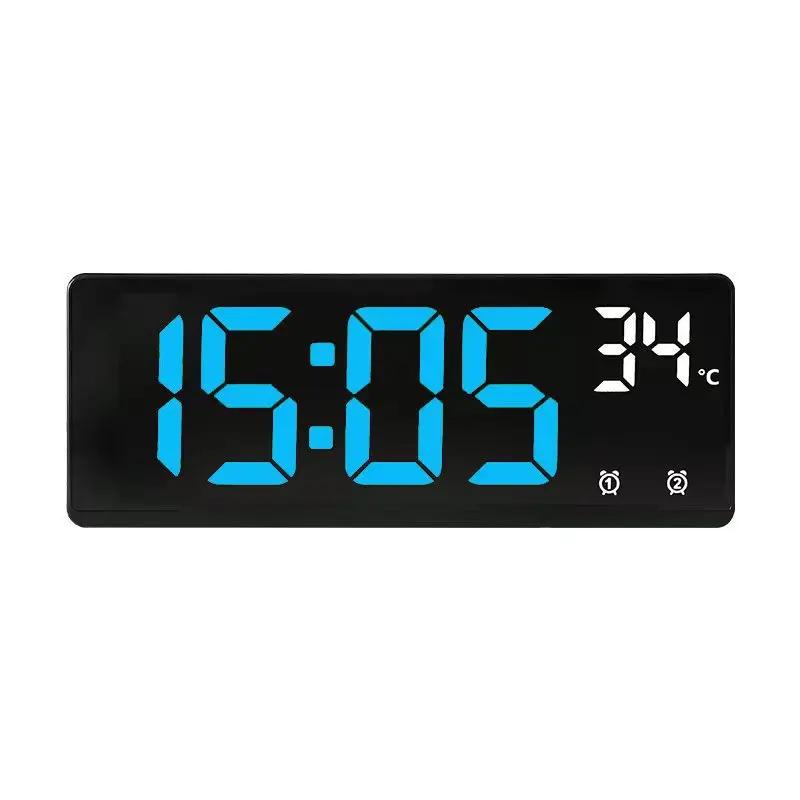 LED Digital Electronic Clock Backlight Large Number Alarm Clock Temperature Calendar Bedside Table Nightlight Home Decoration синий