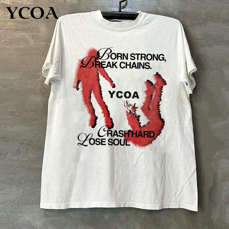 Mens TShirt DTG Print Shadow Graphic Cotton Harajuku Oversized Vintage Fashion Short Sleeve Tops Tees Y2k Streetwear Clothing