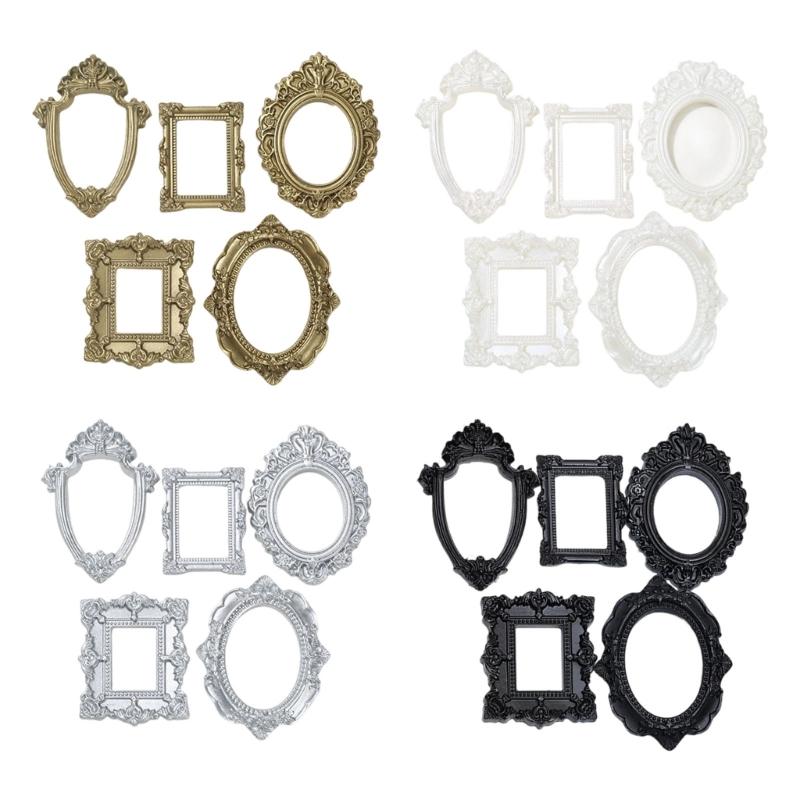 Assorted 15Pcs Resin Miniature Photo Frame with Intricate Floral Carvings Ideal for Artistic DIY Creation Home Decors