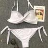 Women's Swimsuit Solid Color Underwire Hard Cup Sexy Side Ties Bikini Set Beachwear Bathing Suits