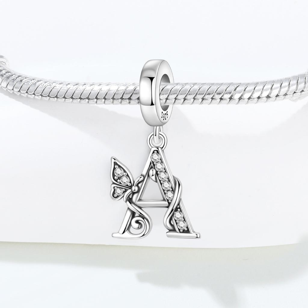 Orstarry DIY Zircon Butterfly 26 Letter Beads 925 Silver Pendant Charms for Bracelet Necklace Jewelry Gifts