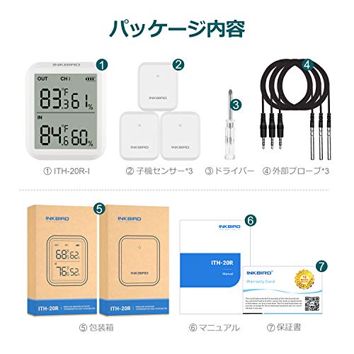 Inkbird Digital Thermometer and Hygrometer, Wireless Indoor/Outdoor Thermometer and Hygrometer, High-Precision LCD Screen, Maximum/Minimum Temperature