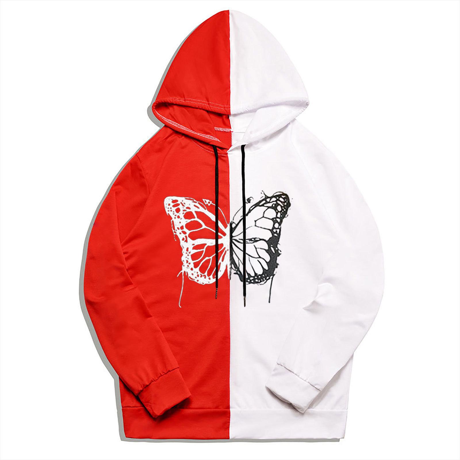 Dark Punk Butterfly Patchwork Hooded Sweatshirt M
