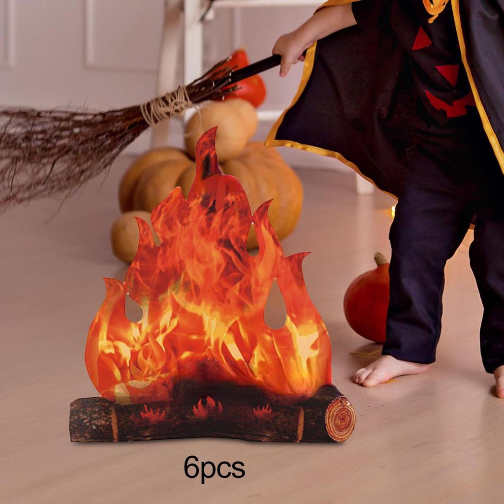 6Pcs 3D Decorative Cardboard Campfires Artificial Flame Campfires Halloween Centerpiece Fake Flames for Lawn Festival Winter