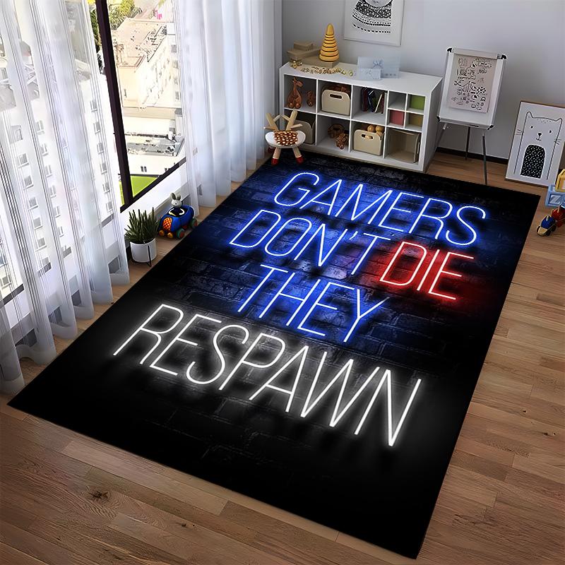 "Gamers Don't Die They Respawn Neon Text Carpet, Gaming Room Decor" Suitable for Use As an Anti-slip for Living Room Bedroom Sofas